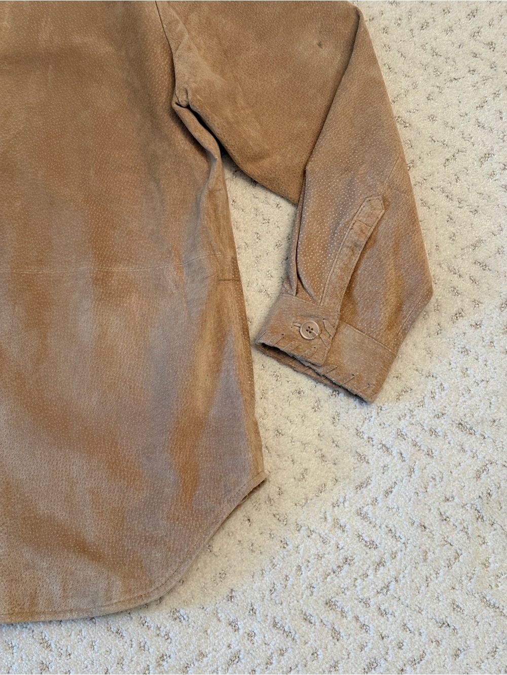 Genuine Leather Suede Shacket Jacket NEW With Flaw Size L Tan Washable - Picture 7 of 13